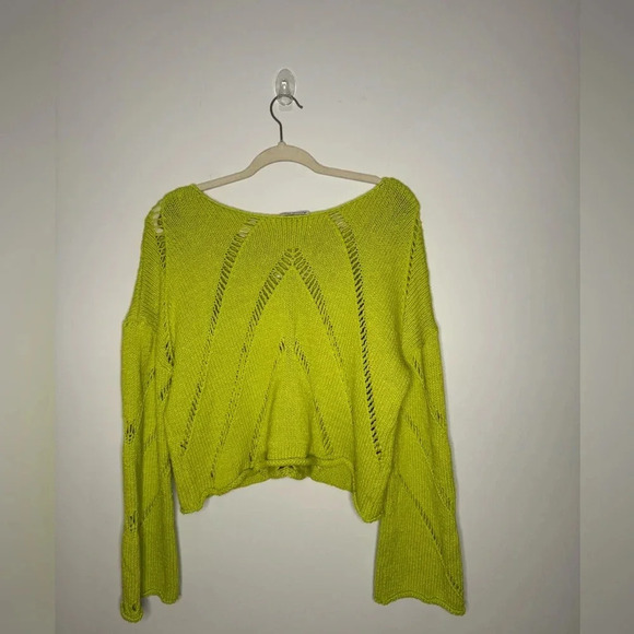 100% Cotton Boho Avocado Green Knit Sweater ⭑ Size M - Picture 11 of 14